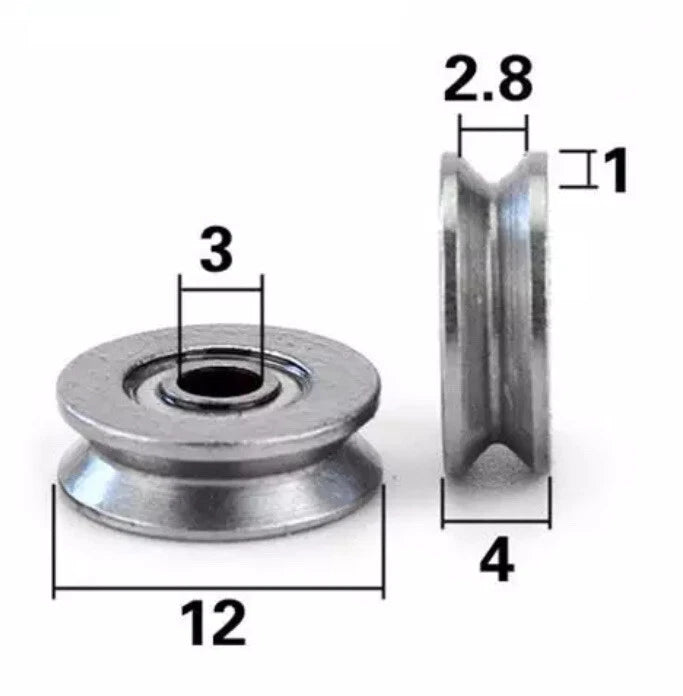 10x V623ZZ V Grooved Wire Guide Pulley Wheels Steel Rollers 12x3x4mm Ball Bearings - THE TECH STATION UK