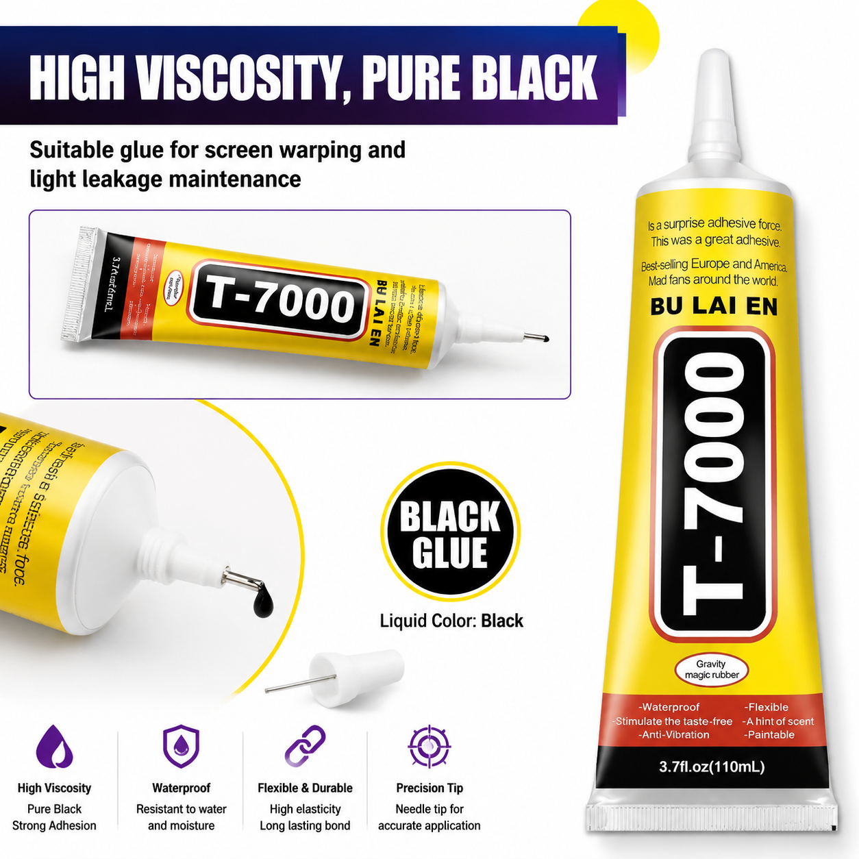 T7000 Black Contact Adhesive Glue ACRYLIC CRYSTAL CRAFT JEWELLERY phone repair ,15,50,110ml GLUES BLACK