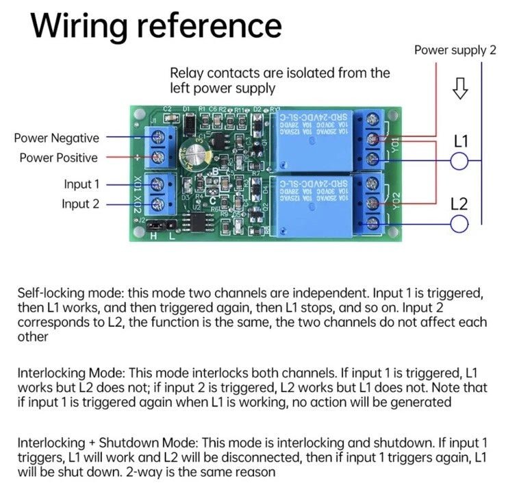 5V 12V 24V Dual Double Self - Locking Interlock Latching Relay Module High / Low - THE TECH STATION UK