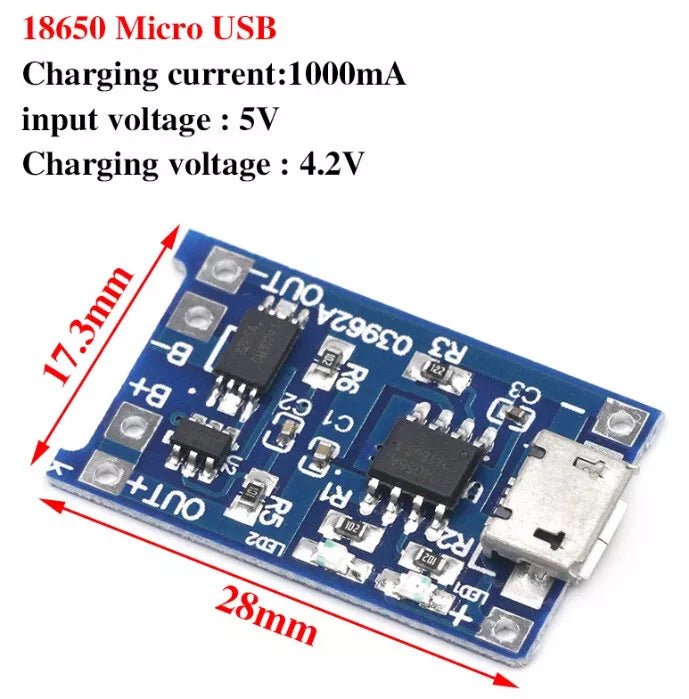 5V Micro USB 1A 18650 Lithium Battery Charger Module TP4056 With Protection - THE TECH STATION UK