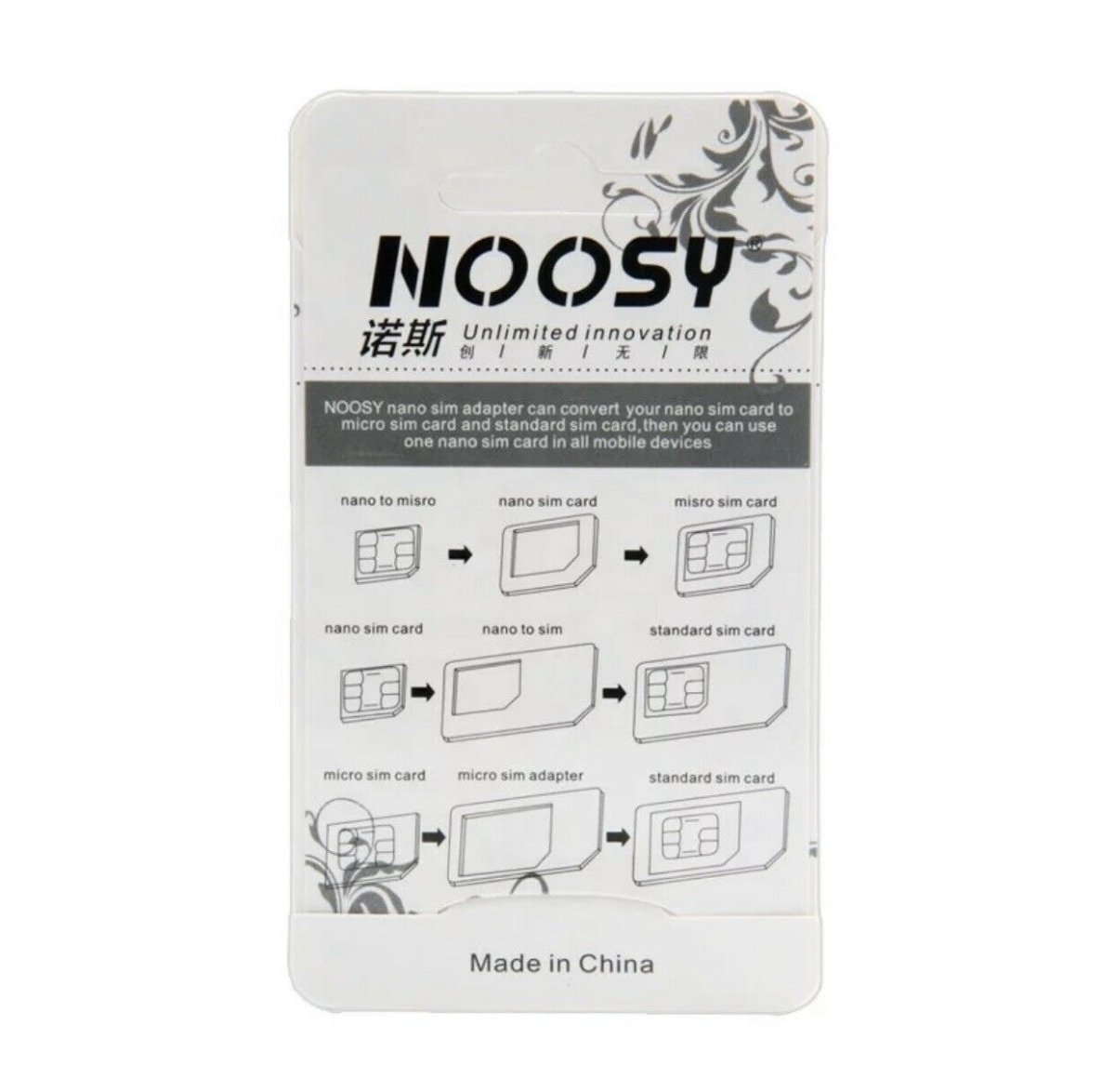 3x NOOSY 4 IN 1 NANO TO MICRO & STANDARD SIM CARD ADAPTER ANY MOBILE PHONE - THE TECH STATION UK