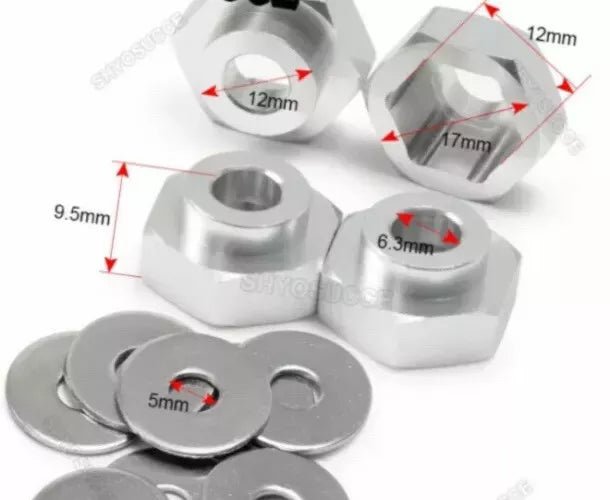 4x RC Wheel Hub Adapters 17mm to 12mm Hex For 1:10 Short Course Tyre Metal Nuts - THE TECH STATION UK