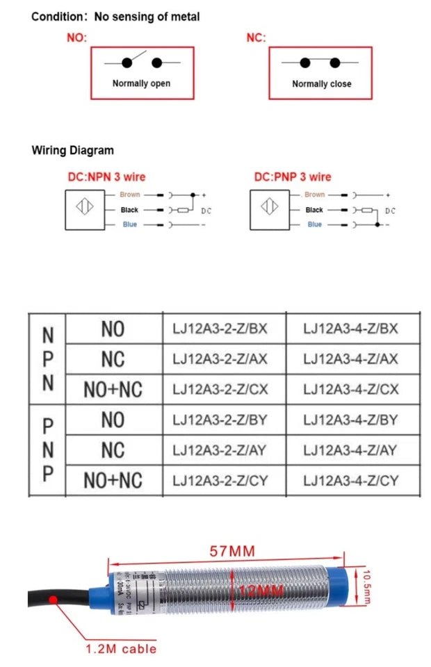 Inductive Proximity Sensor LJ12A3 - 4 - Z/BX Metal Detecting NPN NO 3 Wire DC 6 - 36V - THE TECH STATION UK