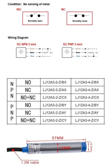 Inductive Proximity Sensor LJ12A3 - 4 - Z/BX Metal Detecting NPN NO 3 Wire DC 6 - 36V - THE TECH STATION UK