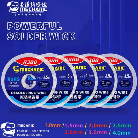 MECHANIC R300 1.0/1.5/2.0/2.5/3.0/3.5/4.0MM 1.5M Solder Wick Remover Desoldering Wire Desoldering Braid - THE TECH STATION UK