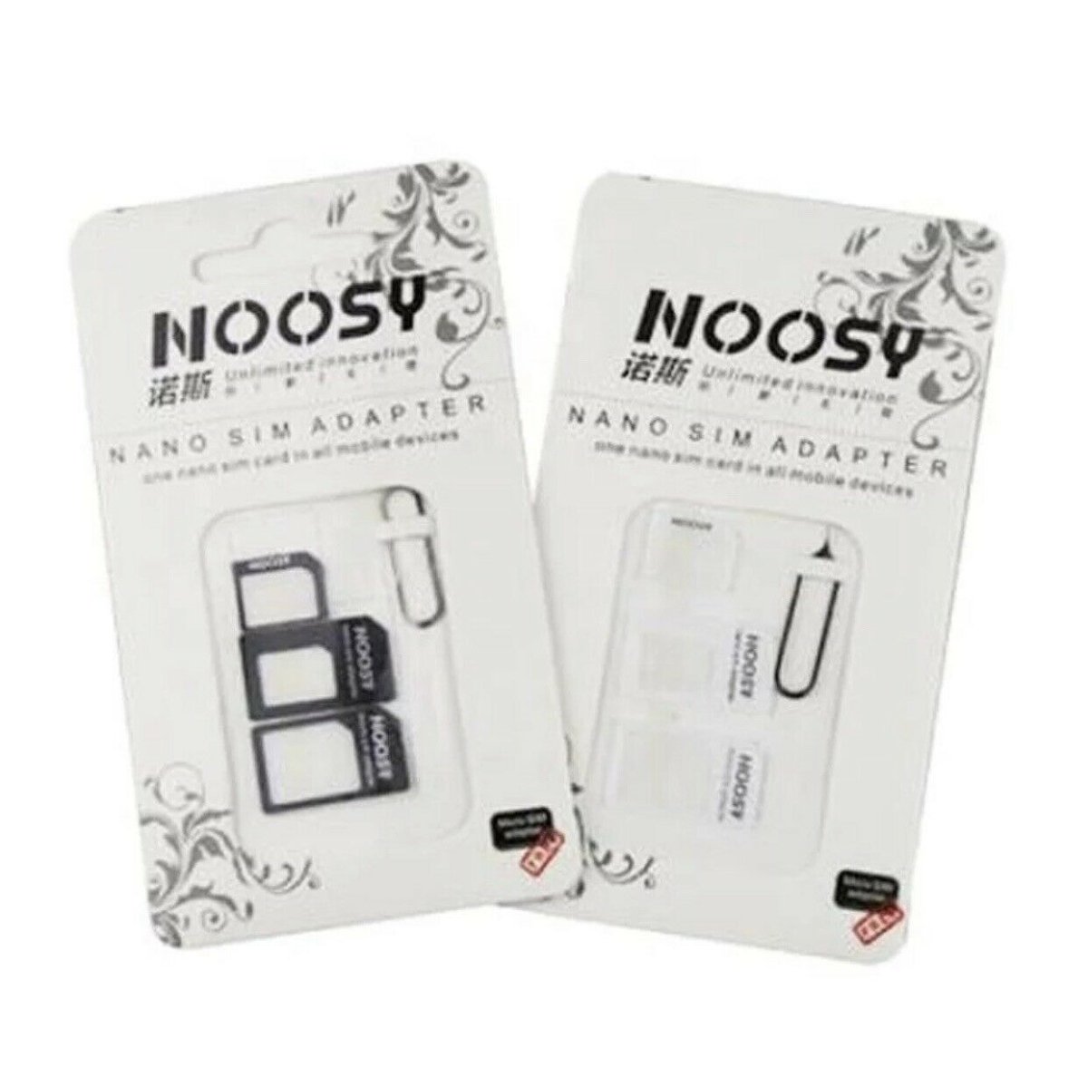 3x NOOSY 4 IN 1 NANO TO MICRO & STANDARD SIM CARD ADAPTER ANY MOBILE PHONE - THE TECH STATION UK